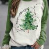 Vetements Azzlee Sweats Et Sweats A Capuche | Decontractee Graphique Hauts Col Rond Manches Longues Sapin De Noel Imprime Sweats Vert