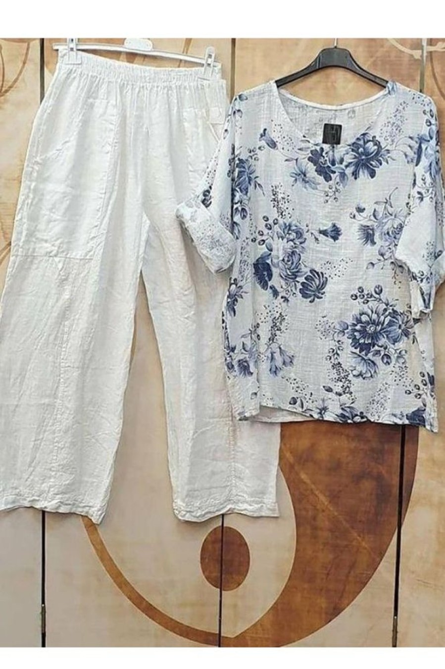 Vetements Azzlee | Decontractee Col Rond Imprime Floral Manches Courtes Deux Pieces Blanc