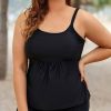 Vetements Azzlee Grande Taille | Ensemble De Tankini Taille Haute A Encolure Degagee Evasee Et A Bretelles Reglables Noir