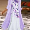 Vetements Azzlee | Violet Occasionnel Col Rond Imprime Floral Quotidien Robe Pourpre