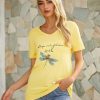 Vetements Azzlee T-Shirts | Imprime Libellule Decontractee Col En V Manches Courtes T-Shirt Jaune