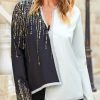 Vetements Azzlee Blouses Et Chemises | Decontractee Col En V Patchwork Paillete Manches Longues Hauts Blanc