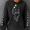 Vetements Azzlee Sweats Et Sweats A Capuche | Sweat A Capuche Decontracte En Tissu Gaufre Avec Imprime De Chat A Manches Longues Noir