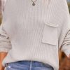 Vetements Azzlee Pulls Et Cardigans | Pull A Col Rond Et Tricot Cotele Avec Poche De Couleur Unie Blanc