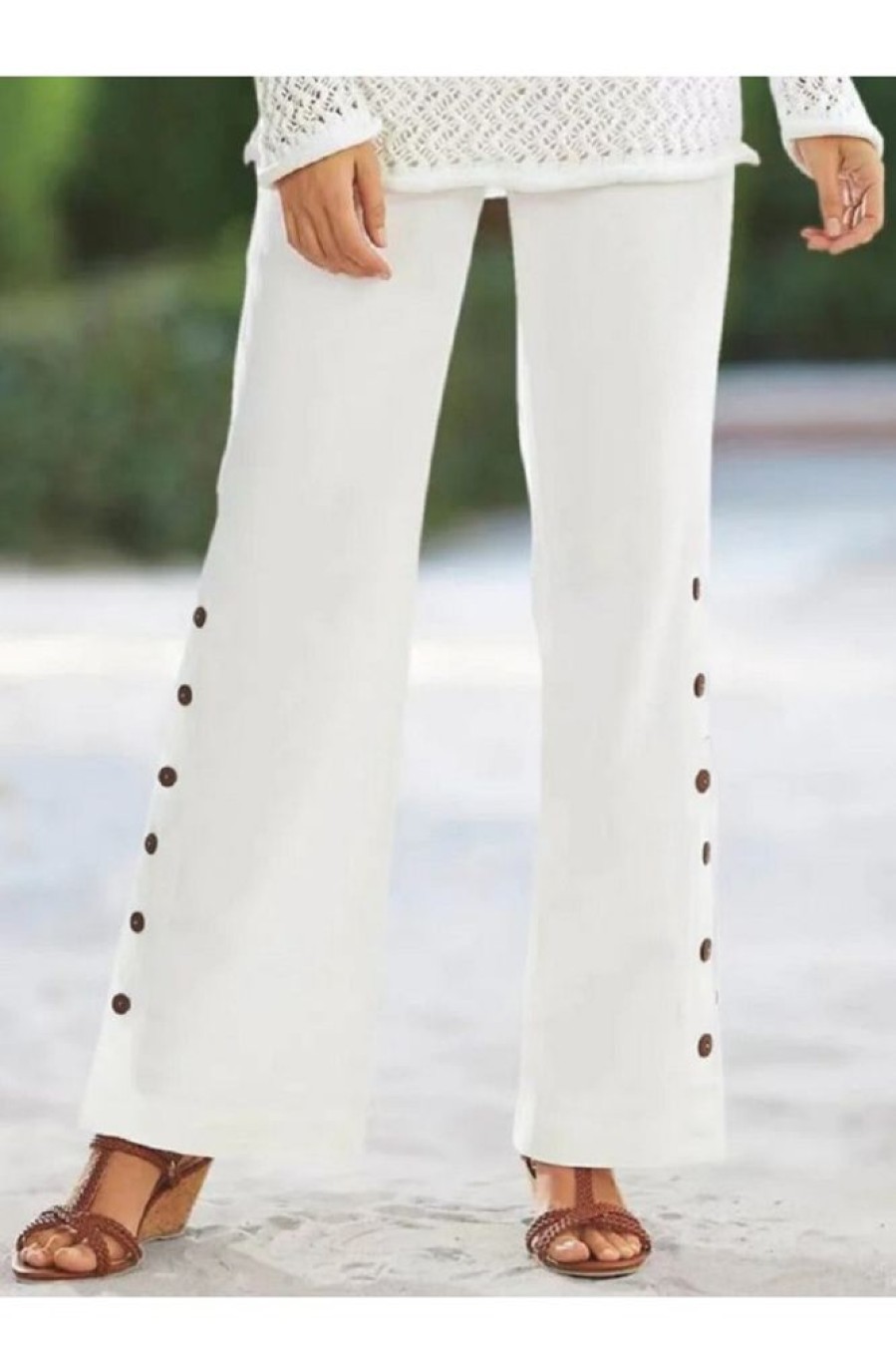 Vetements Azzlee Pantalon | Occasionnel Lache Plaine Pantalon Blanc