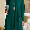 Vetements Azzlee Robes Mi-Longues | Robe Midi Ample Clair A Col En V Et Manches Longues Vert