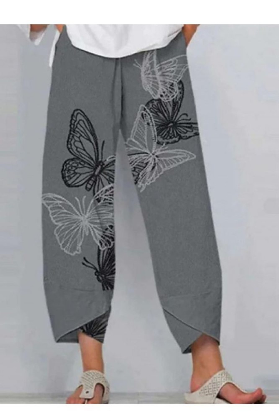 Vetements Azzlee | Papillon Imprime Decontractee Coton Pantalon Pour Femme Grise