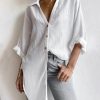 Vetements Azzlee | Decontractee Col Montant Solide Manches Longues Chemisier Blanc