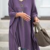 Vetements Azzlee Blouses Et Chemises | Violet Decontractee Col En V Solide Manches Longues Hauts Tuniques Pourpre