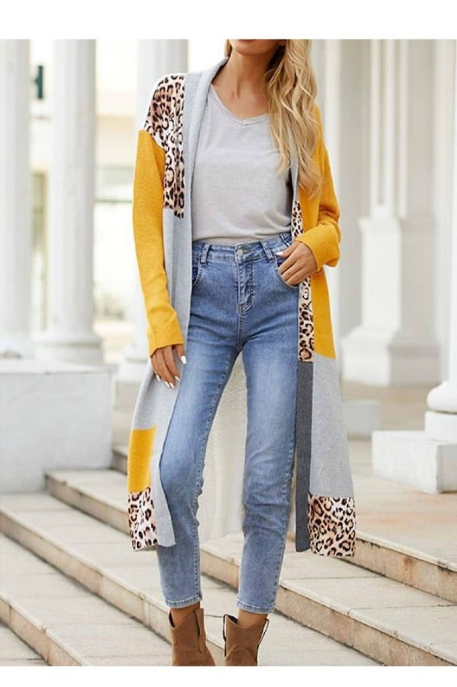 Vetements Azzlee Pulls Et Cardigans | Epissage Decontractee Col A Revers Manches Longues Cardigan Leopard