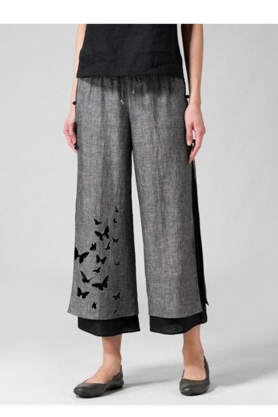 Vetements Azzlee | Imprime Papillon Ceintures Boutons Decontractee Pantalon Noir