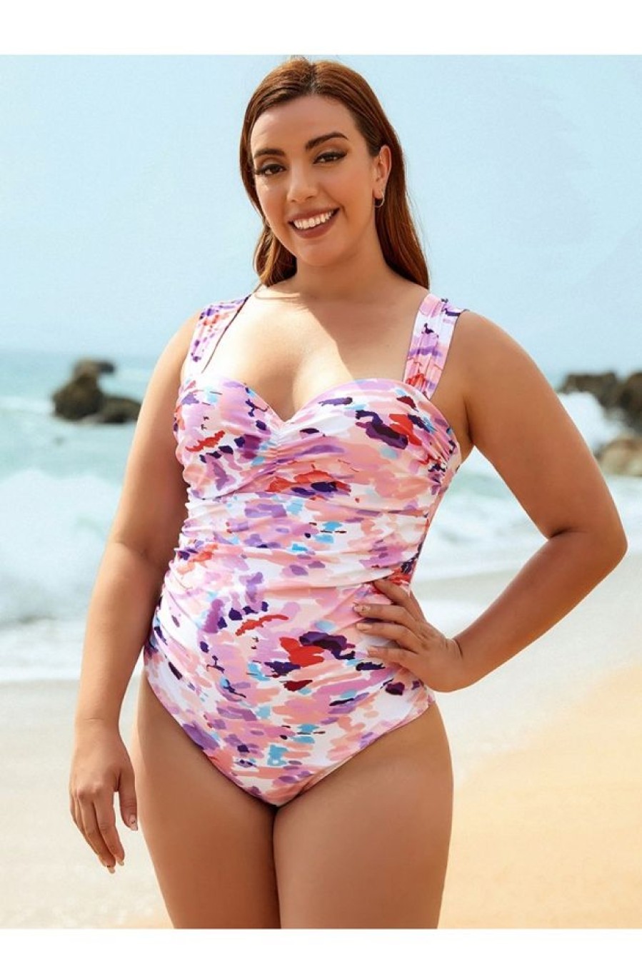 Vetements Azzlee Grande Taille | Maillot De Bain Une Piece Batik Tie Dye De Grande Taille Rose