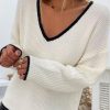 Vetements Azzlee Pulls Et Cardigans | Pull A Manches Longues Borde De Jeunesse Blanc