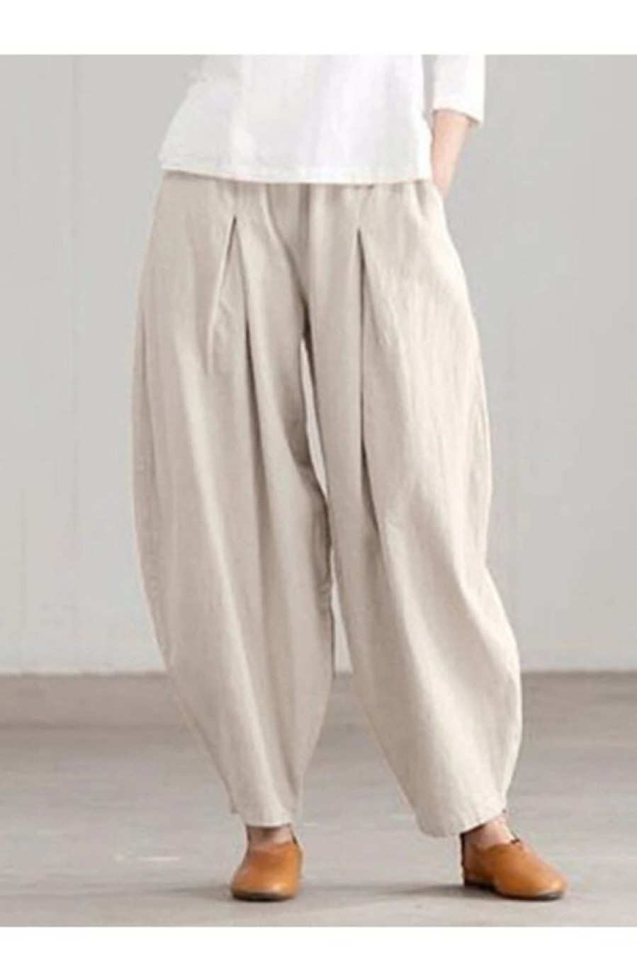 Vetements Azzlee | Occasionnel Solide Plaine Lache Pantalon Beige