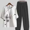 Vetements Azzlee | Noir Blanc Decontractee Papillon Imprime Demi Manche Ensembles De Deux Pieces Black White