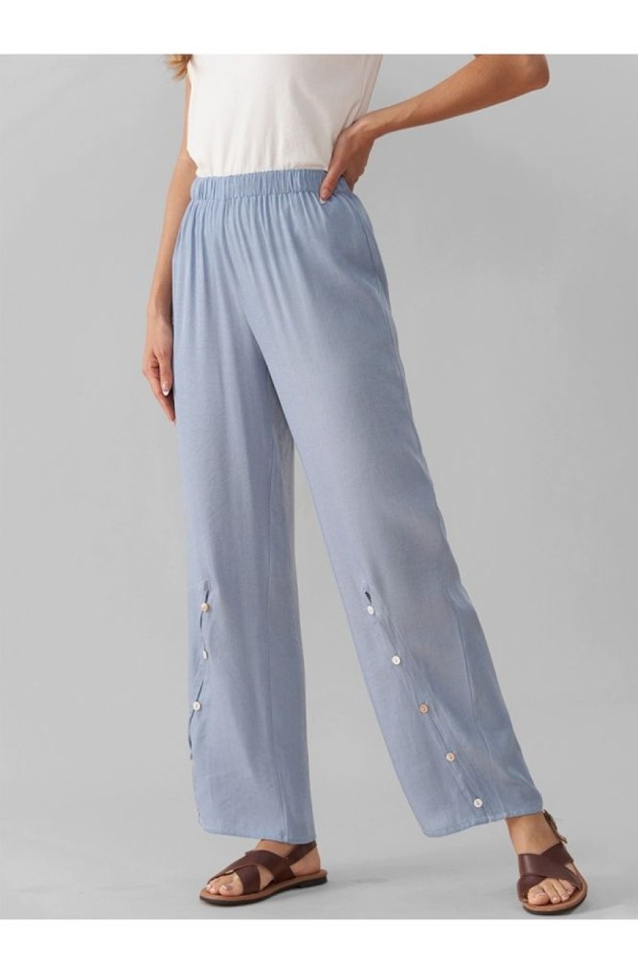 Vetements Azzlee Pantalon | Solide Avec Boutons Decontractee Pantalon