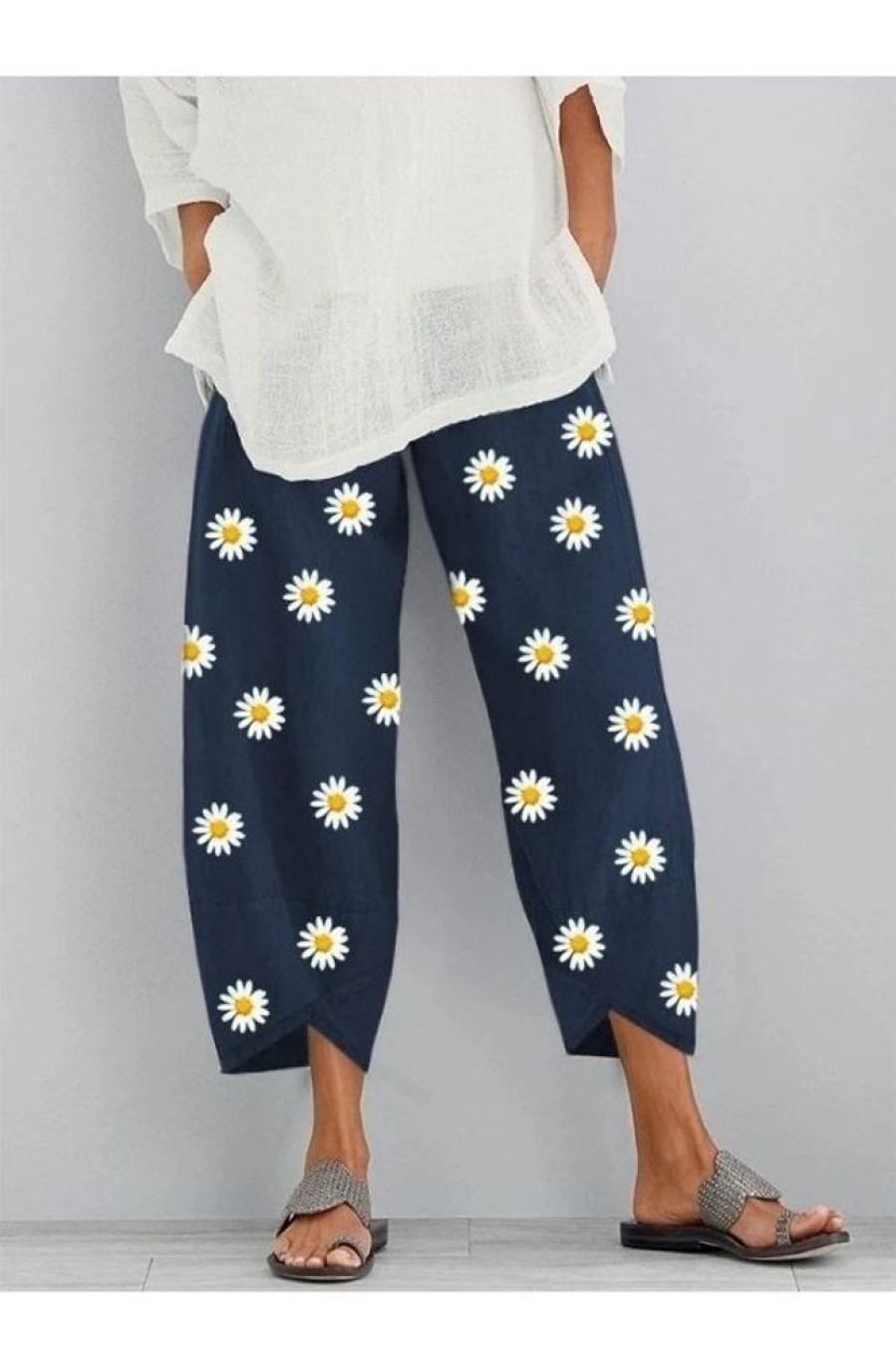 Vetements Azzlee | Imprime Floral Marguerite Pantalon Avec Poche Marine