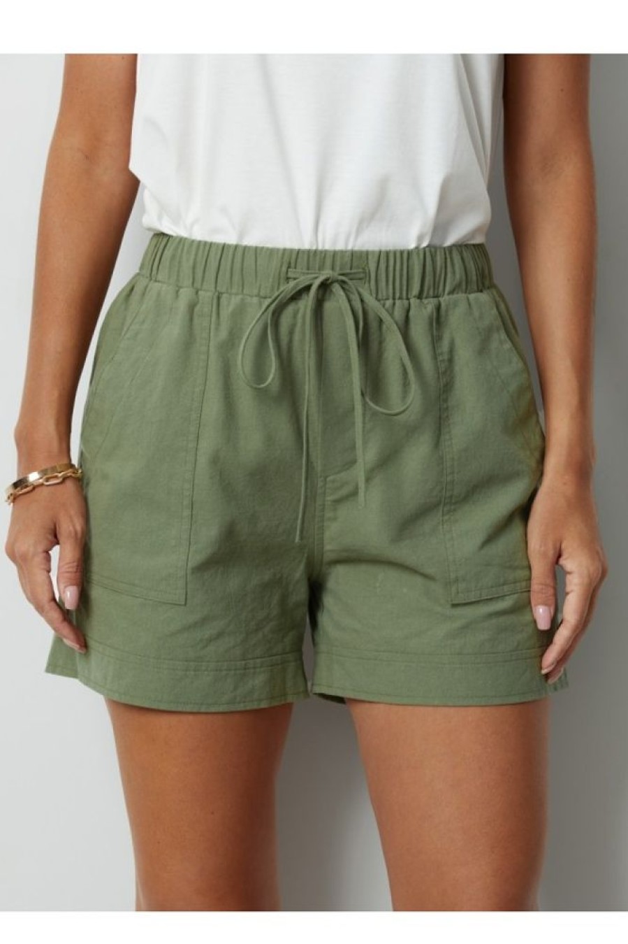 Vetements Azzlee Shorts | Solide Poche Taille Elastique Shorts Armygreen