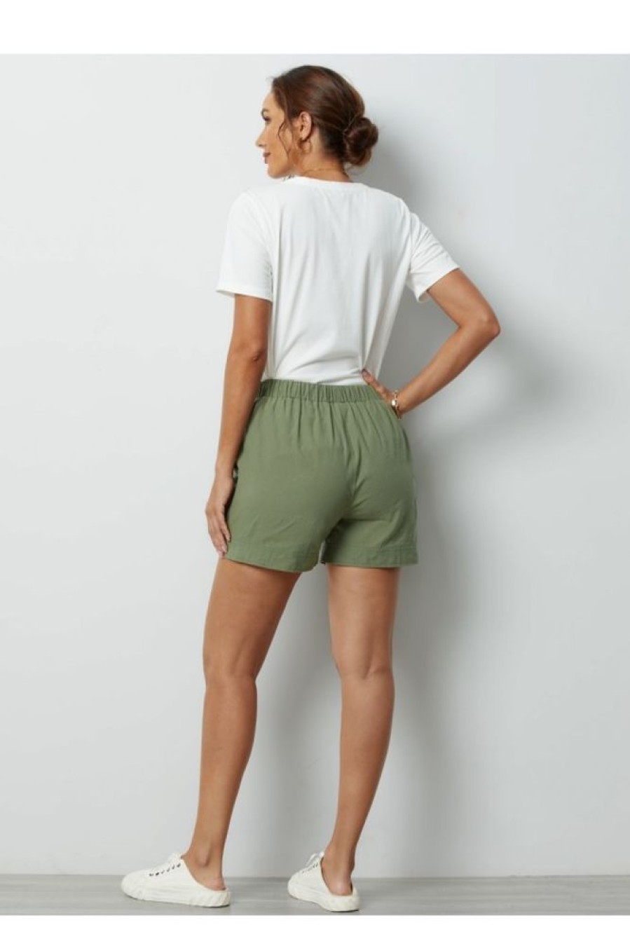 Vetements Azzlee Shorts | Solide Poche Taille Elastique Shorts Armygreen