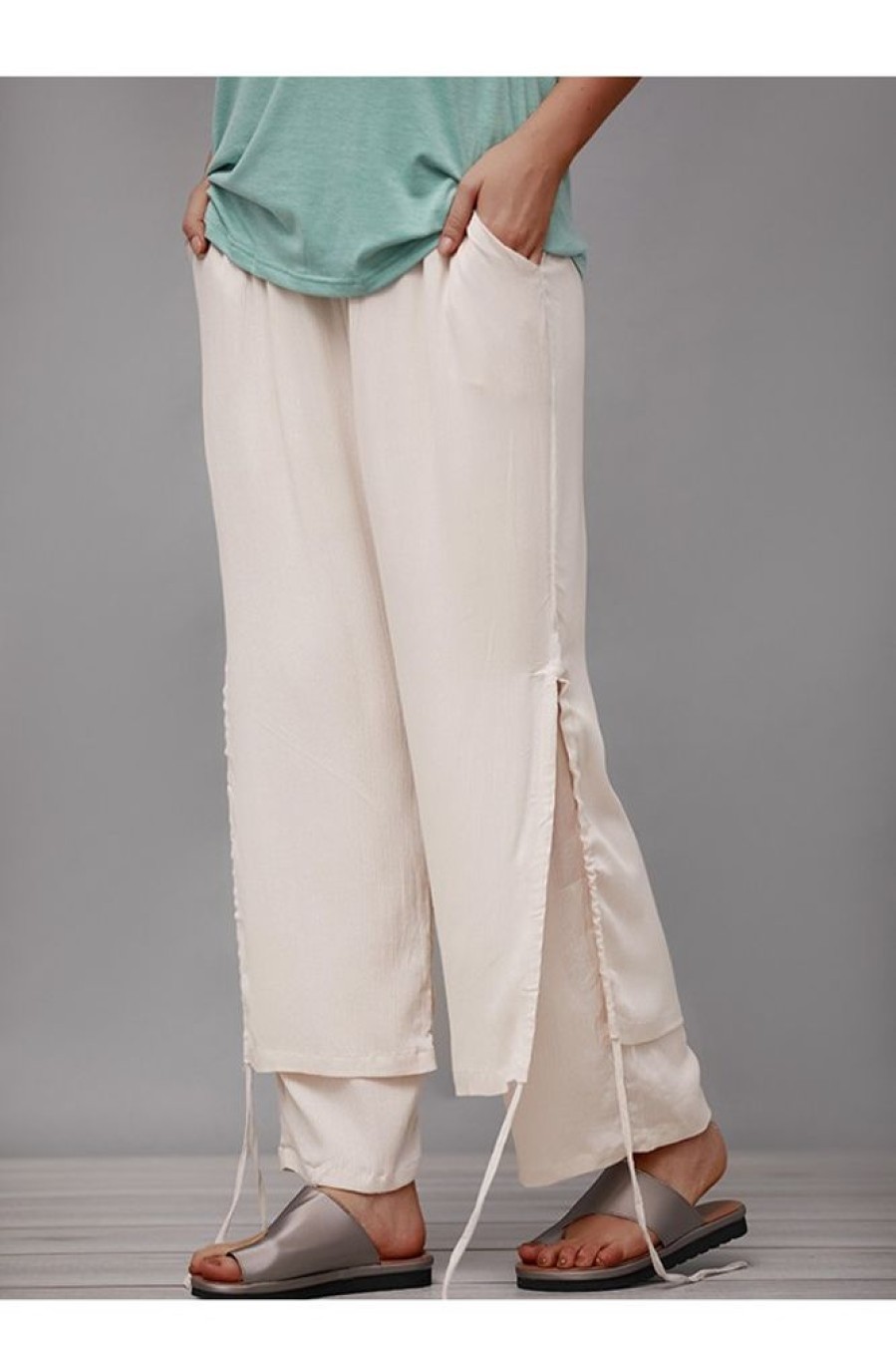 Vetements Azzlee Pantalon | Solide Avec Poches Decontractee Sortir Pantalon Beige