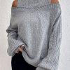 Vetements Azzlee Pulls Et Cardigans | Decontractee Graphique Hauts Epaules Degagees Manches Longues Solide Chandails Gris