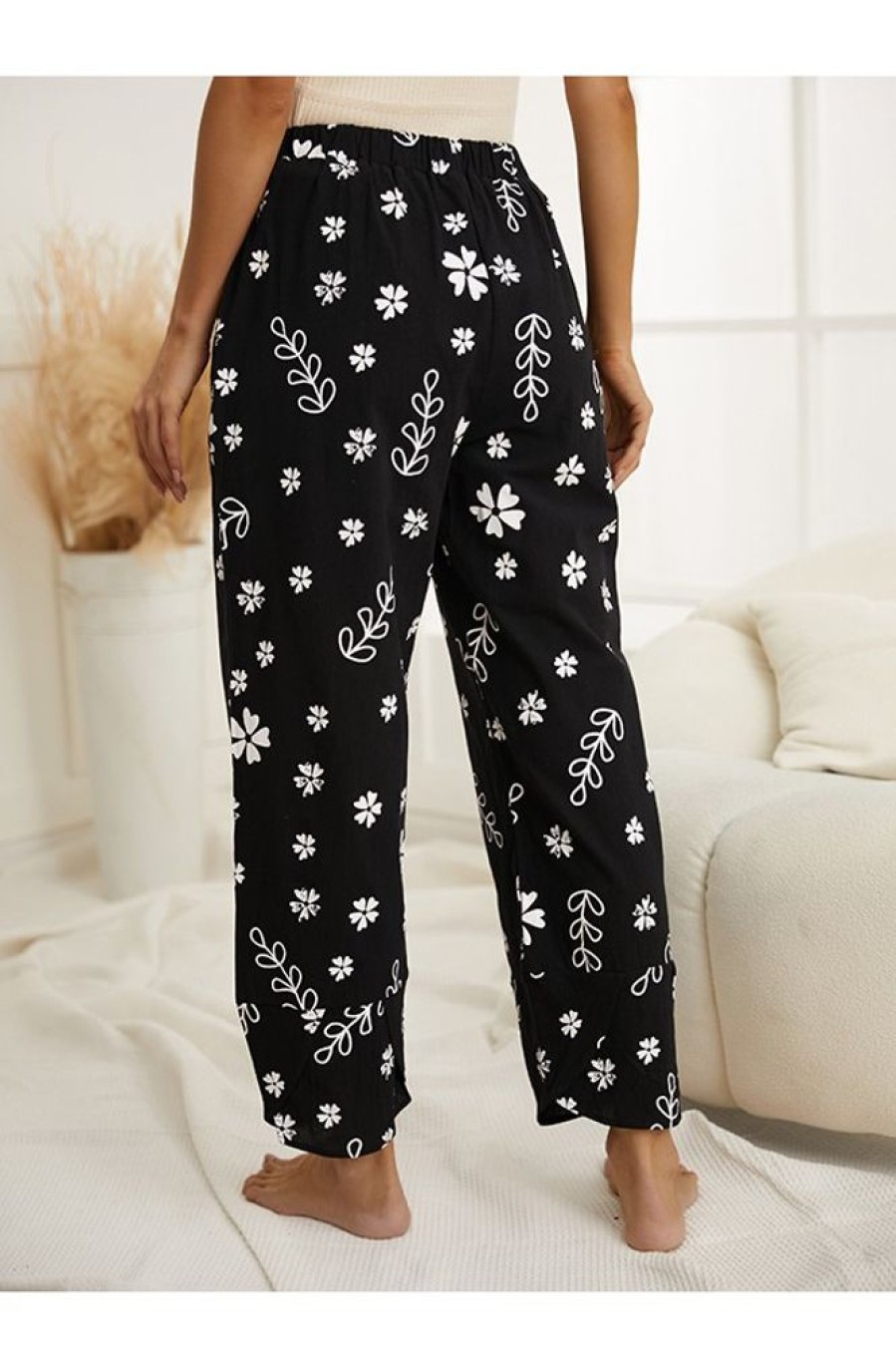 Vetements Azzlee Pantalon | Floral Avec Poches Decontractee Pantalon Noir