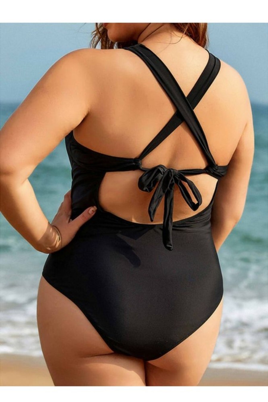 Vetements Azzlee Grande Taille | Ceo Maillot De Bain Une Piece A Lacets Grande Taille Noir