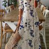 Vetements Azzlee Robes Maxi | Col En V Bleu Floral Lache Occasionnel Robe Maxi Blanc