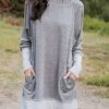 Vetements Azzlee | Gris Decontractee Col Rond Solide Manches Longues Robes Grise