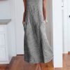 Vetements Azzlee | Gris Col Rond Imprime A Rayures Decontractee Vacance Sans Manches Robe Maxi Grise