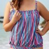 Vetements Azzlee Grande Taille | Ensemble De Tankini Grande Taille A Encolure Bandeau A Rayures Colorees Multi Stripe