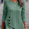 Vetements Azzlee Blouses Et Chemises | Occasionnel Col Rond Solide Manches Longues Chemisier Vert