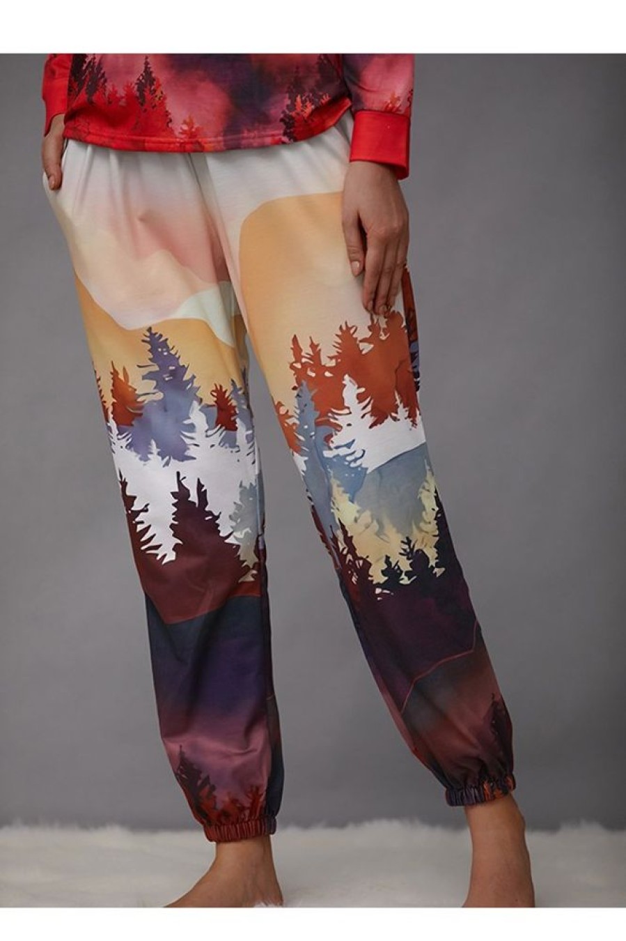 Vetements Azzlee Pantalon | Impression De Paysage Avec Poches Decontractee Pantalon Multi