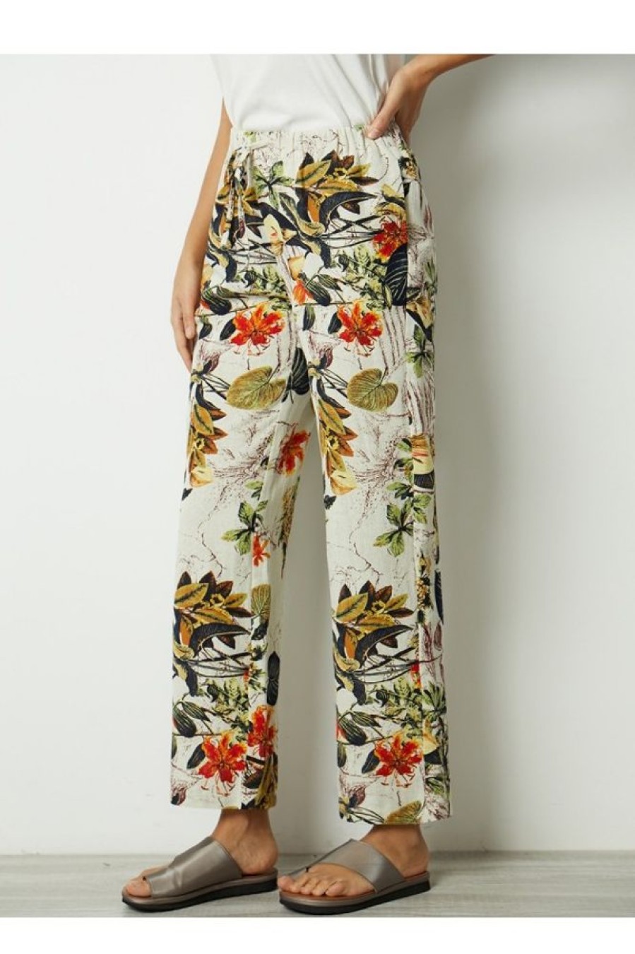 Vetements Azzlee Pantalon | Ete Imprime Floral Decontractee Pantalon Avec Cordon De Serrage Multi