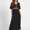 Vetements Azzlee Robes Maxi | Col En V Demi-Manches Imprime A Pois Modeste Robe Maxi Noir