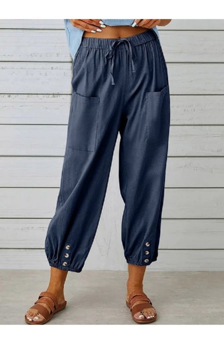 Vetements Azzlee | Occasionnel Solide Pantalon Avec Poches Marine