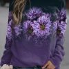 Vetements Azzlee Sweats Et Sweats A Capuche | Violet Occasionnel Col Rond Imprime Floral Manches Longues Sweats Pourpre