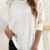 Vetements Azzlee Pulls Et Cardigans | Decontractee Demi-Manches Col Rond Dentelle Chandail Blanc