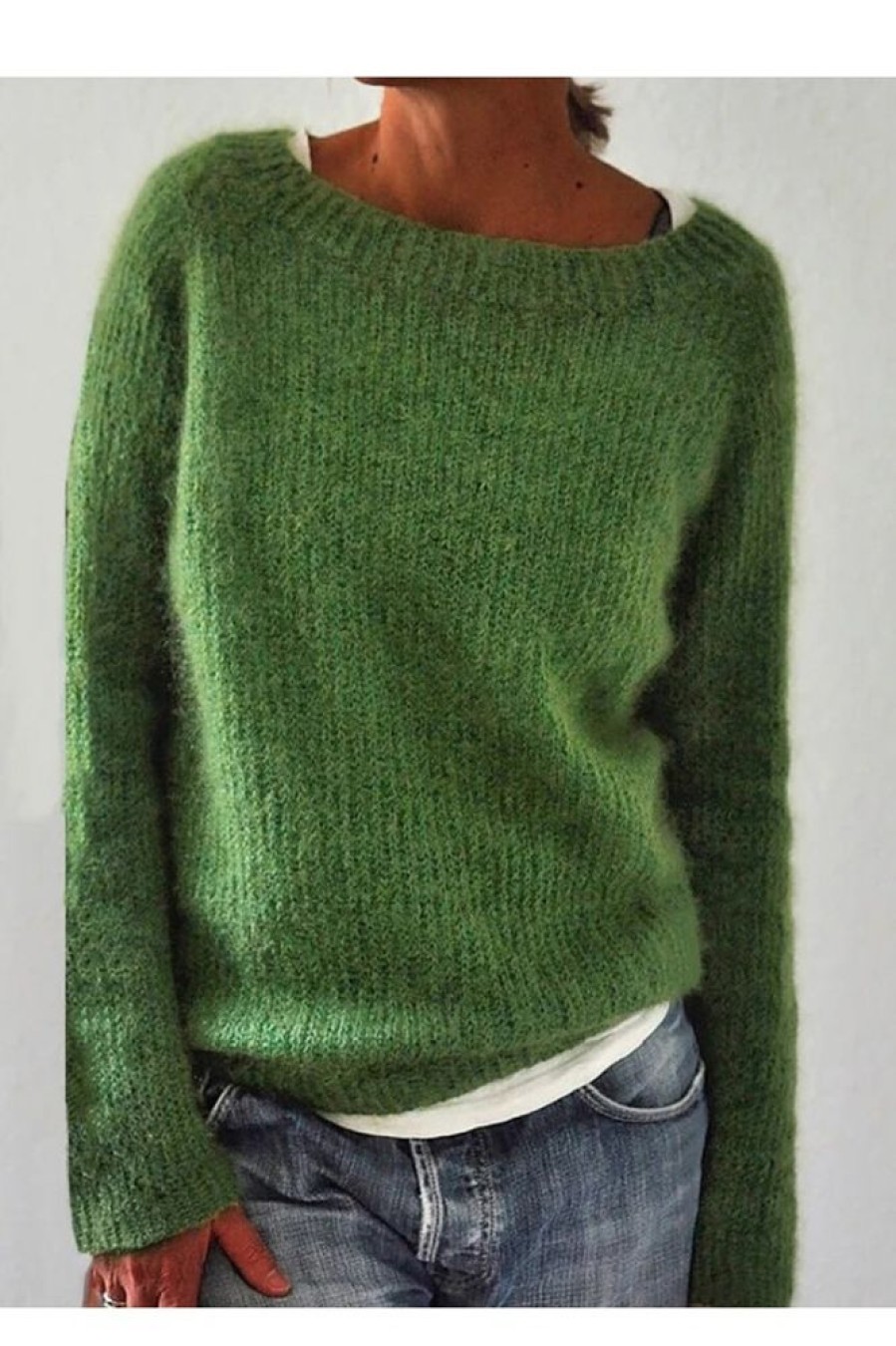 Vetements Azzlee Pulls Et Cardigans | Pull Tricote A Col Rond Et Manches Longues Vert