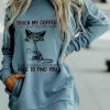 Vetements Azzlee Sweats Et Sweats A Capuche | Decontractee Graphique Hauts Col Rond Manches Longues Cat Caractere Imprime Avec Poches Sweats Bleu