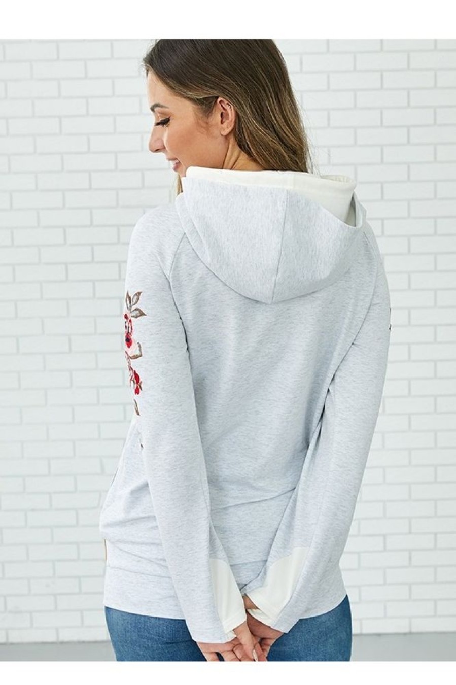 Vetements Azzlee Sweats Et Sweats A Capuche | Solide Broderie Sweat A Capuche Sweat-Shirt Blanc