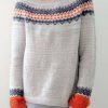 Vetements Azzlee Pulls Et Cardigans | Gris Impression Fair Isle Col Bateau Manches Longues Chandail Grise