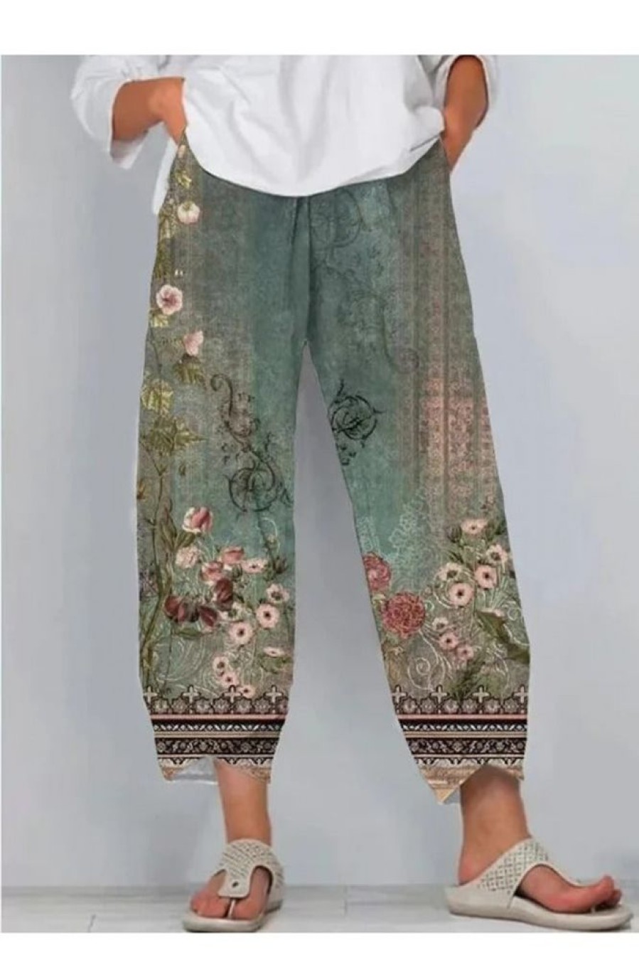 Vetements Azzlee | Occasionnel Imprime Floral Quotidien Pantalon Vert