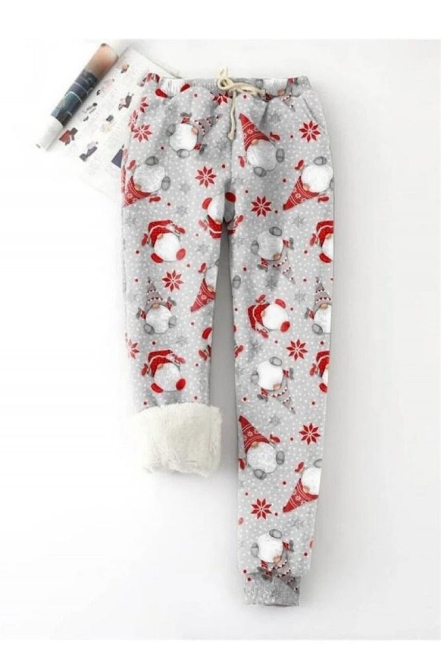 Vetements Azzlee Pantalon | Gris Decontractee Pere Noel Imprime Chaleureux Pantalon Grise