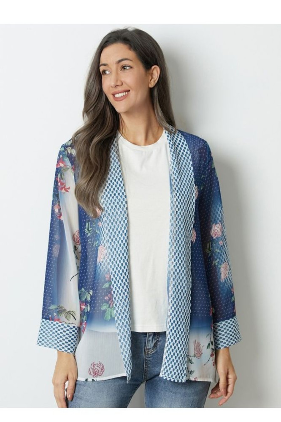 Vetements Azzlee Blouses Et Chemises | Imprime Floral Col A Revers Manches Longues Haut Bleu