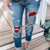 Vetements Azzlee Jeans Et Denim | Decontractee Imprime A Carreaux Jeans Pour Femme Bleu