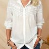 Vetements Azzlee Blouses Et Chemises | Decontractee Solide Dentelle Boutons Manches Longues Chemisier Blanc