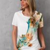 Vetements Azzlee | Femme Melanges De Coton Impression De Girafe Decontractee Col Rond Manches Courtes T-Shirt Blanc