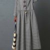 Vetements Azzlee Robes Maxi | Robe Maxi Ample Unie A Taille Haute Et Manches Longues Decontractees Noir