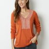 Vetements Azzlee Blouses Et Chemises | Impression Geometrique Col En V Manches Longues Chemisier Orange